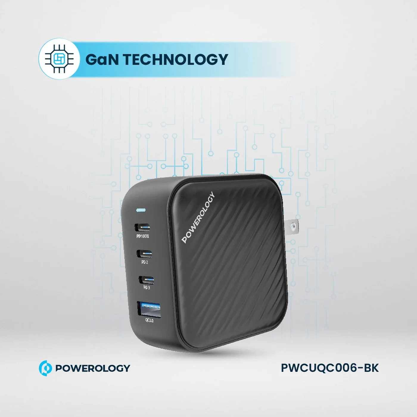 Powerology Triple PD GaN Charger + 1 QC3.0 World Travel Kit Charger - Image 3