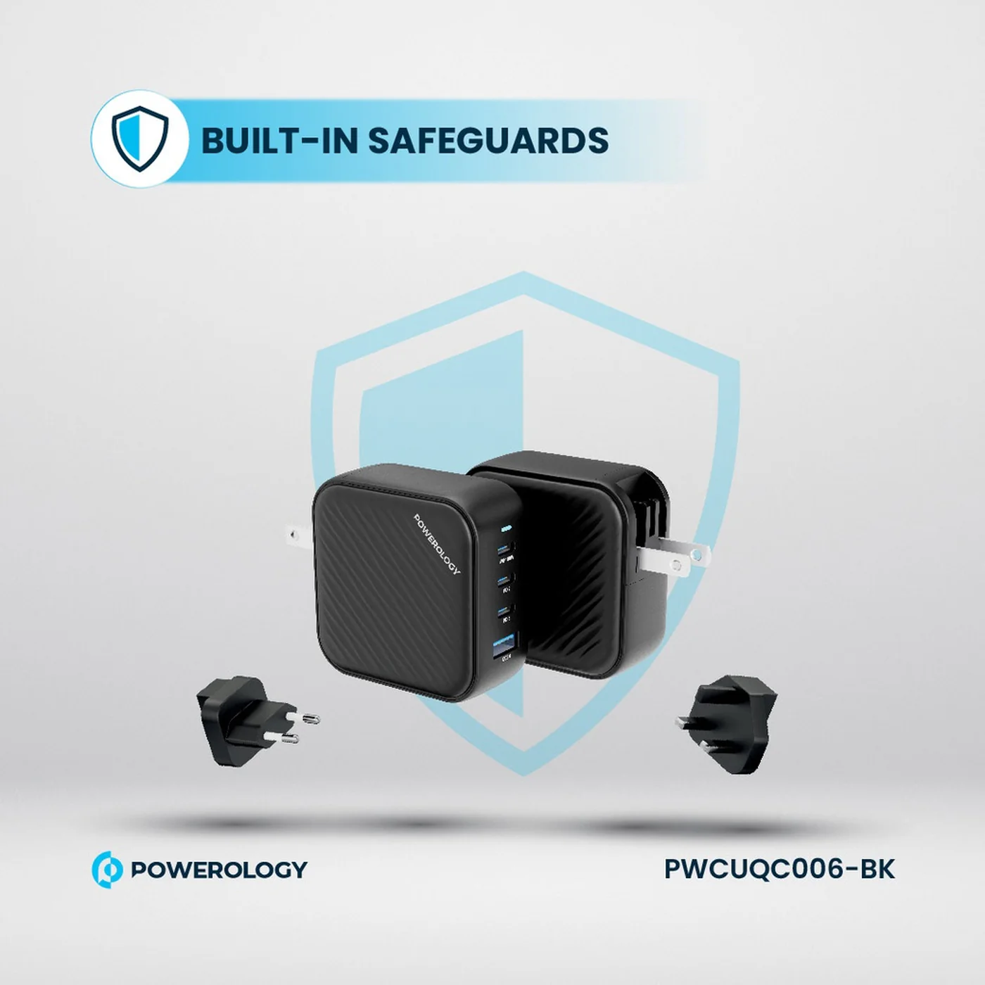 Powerology Triple PD GaN Charger + 1 QC3.0 World Travel Kit Charger - Image 5
