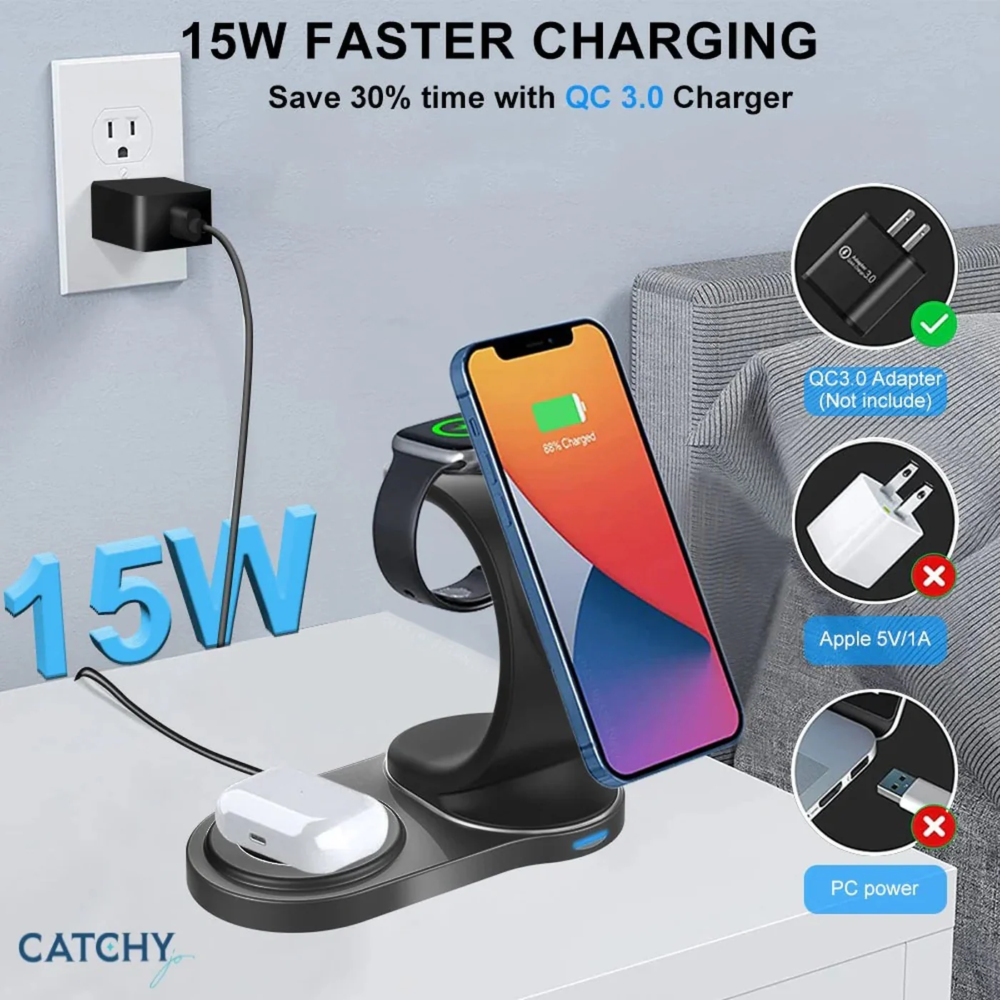 Catchy Jo 3 In 1 Fast Wireless Charging Stand - Image 2