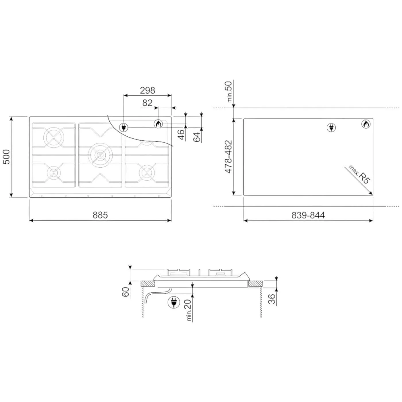 Smeg 5 Burners Gas Hob - Image 2