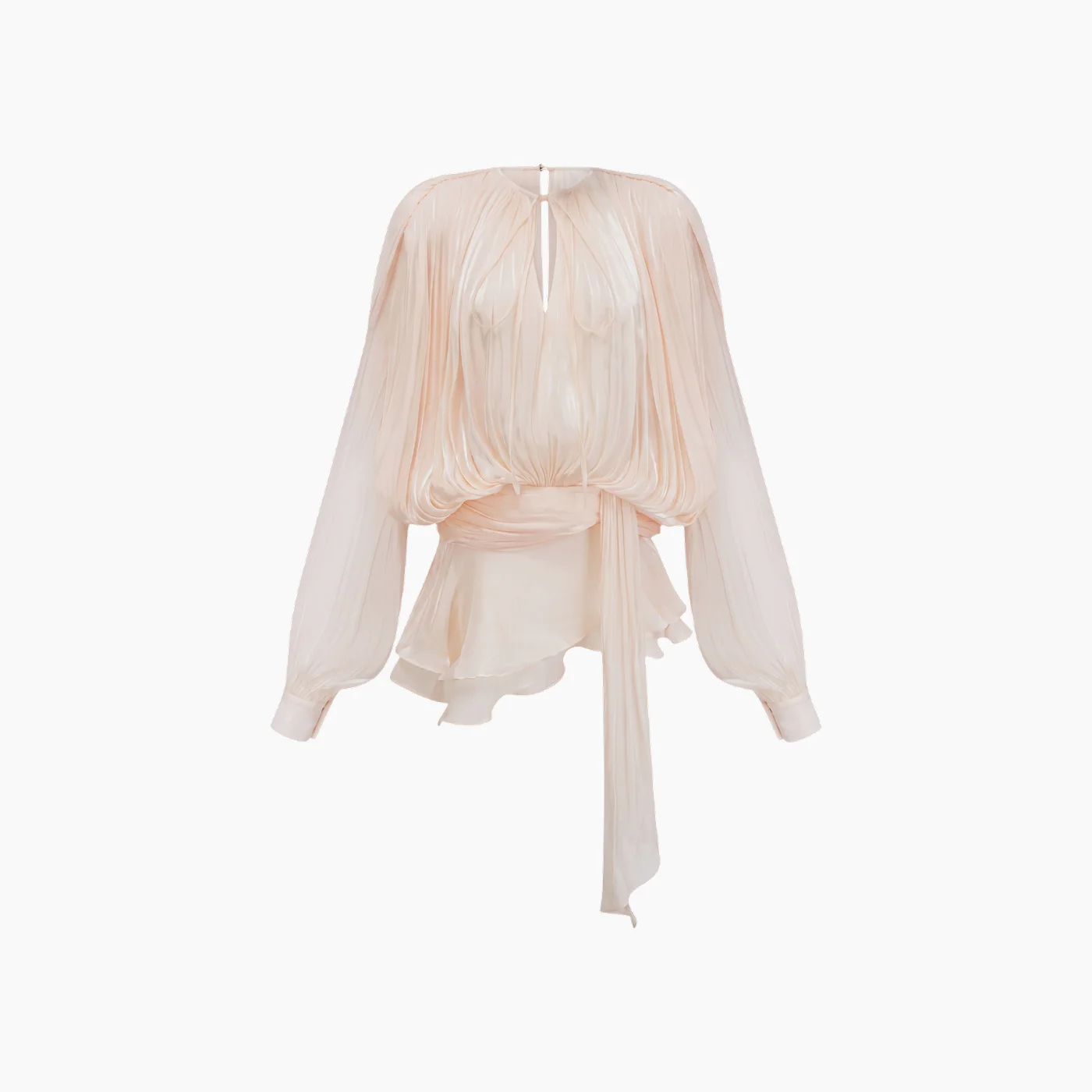 Aminah Balloon Sleeve Ruch Ruffle Mini Dress In Apricot