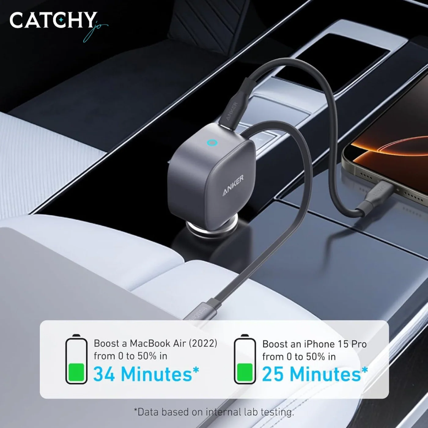 Anker USB-C Car Charger With Built-In Retractable Cable (75W) - Image 3