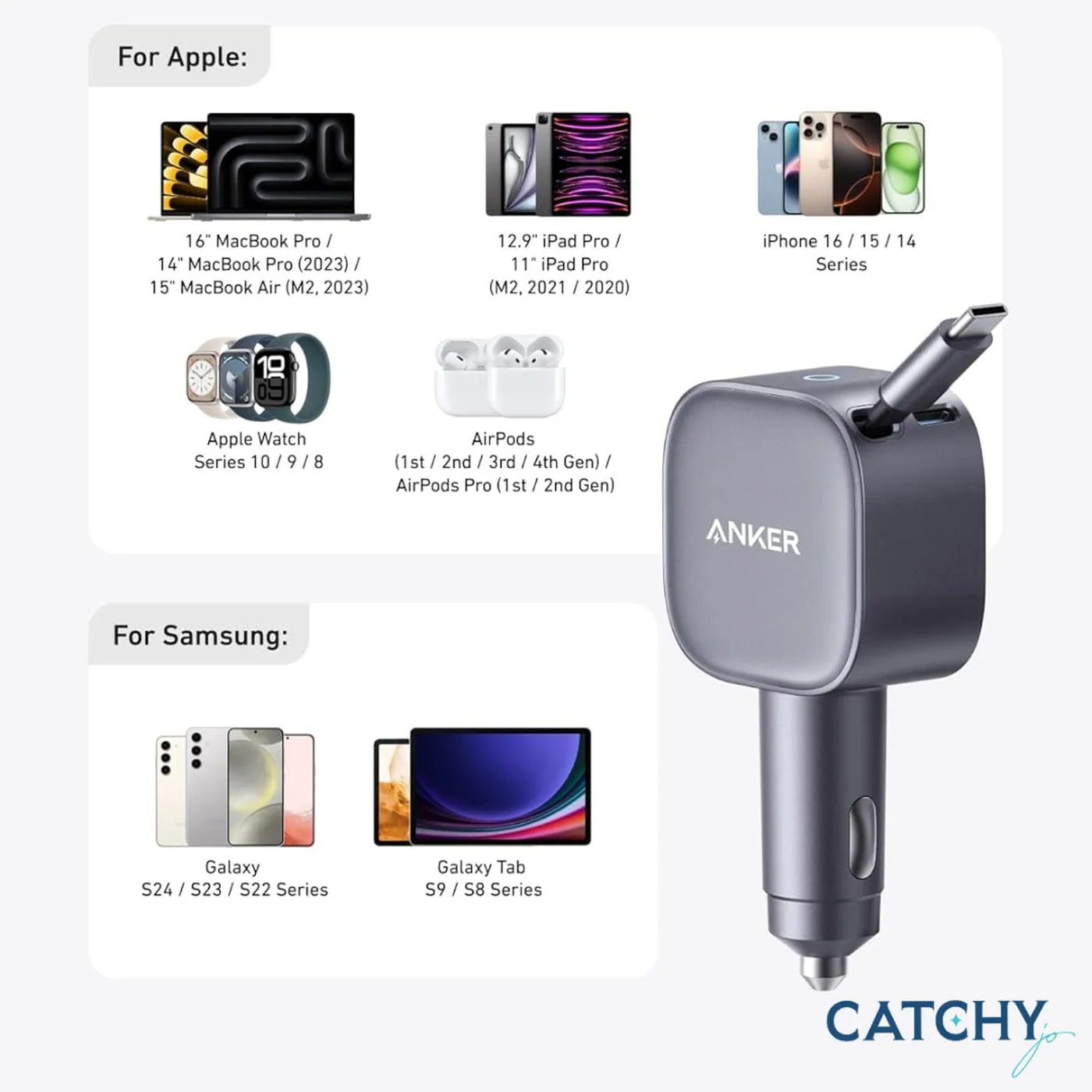 Anker USB-C Car Charger With Built-In Retractable Cable (75W) - Image 4