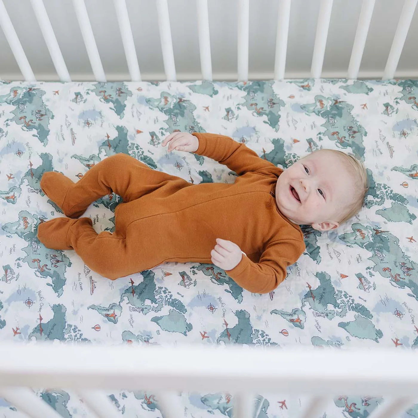 Bebe Au Lait World Map Oh So Soft Muslin Crib Sheet - Image 3