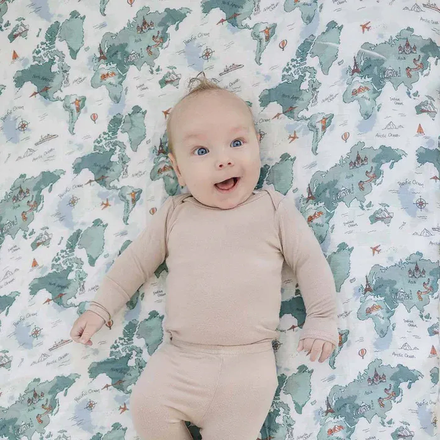 Bebe Au Lait World Map Oh So Soft Muslin Crib Sheet - Image 4