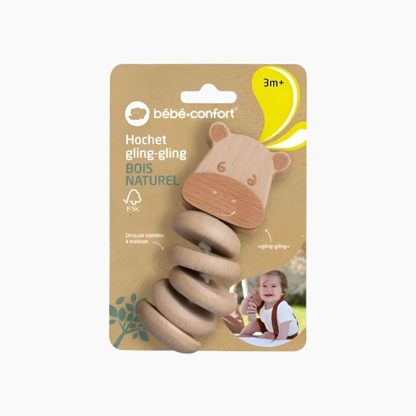 Bebe Confort Wooden Hippo Baby Rattle - Image 3
