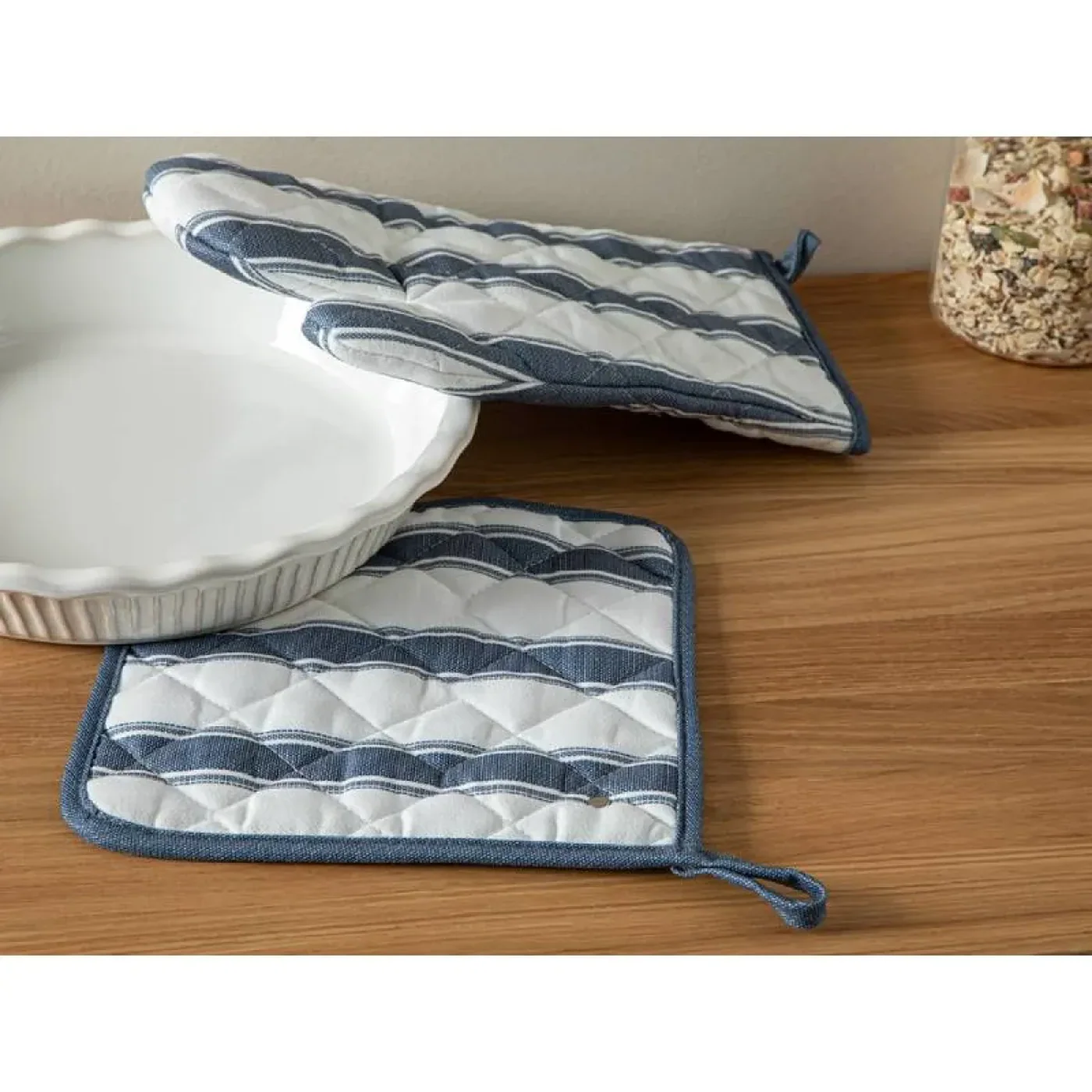 EH Living Blue Lines Polyester 2 pcs Kitchen Set 17x30 cm+20x20 cm Navy Blue - Image 2