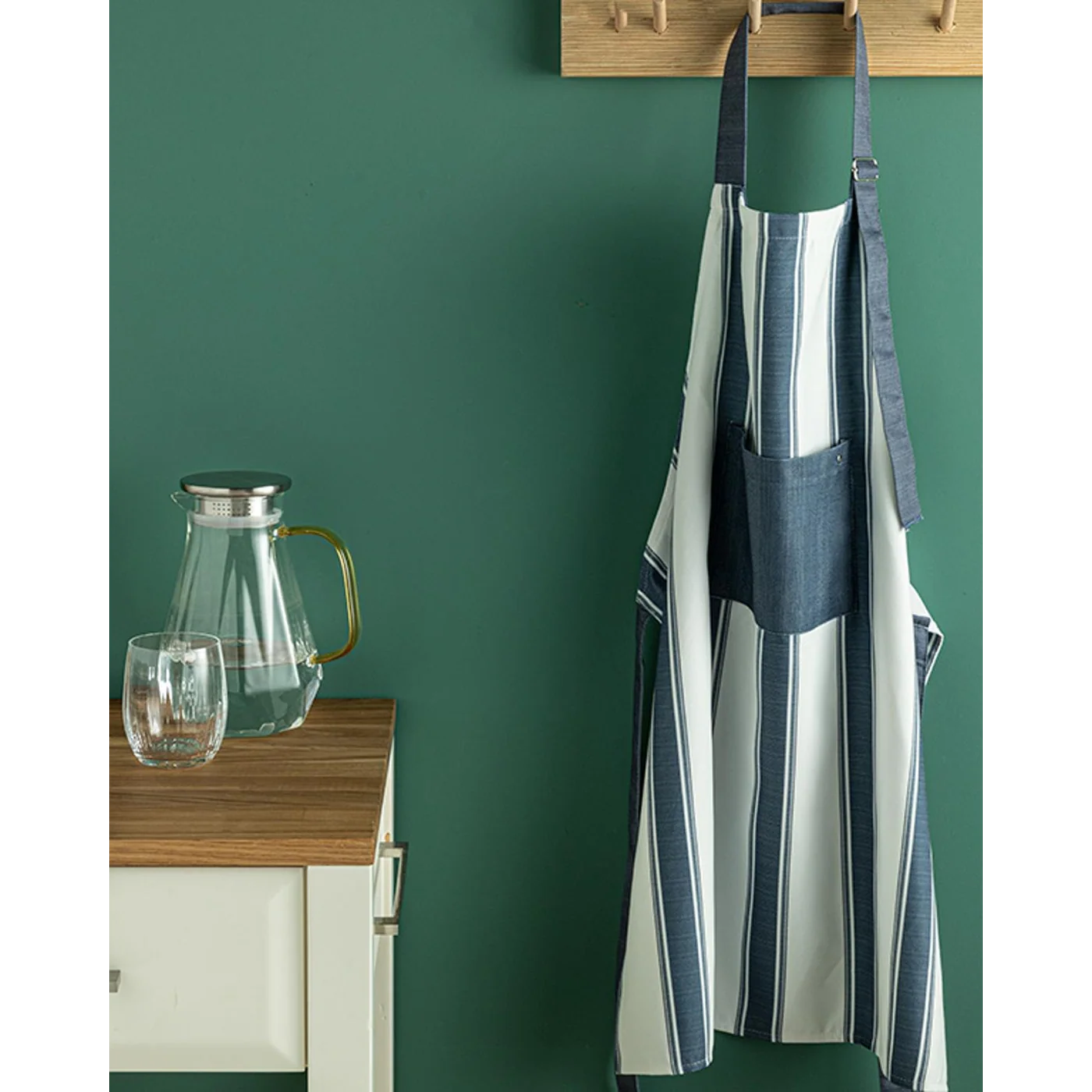 EH Living Blue Lines Polyester Kitchen Apron 65x75 cm Navy Blue - Image 2