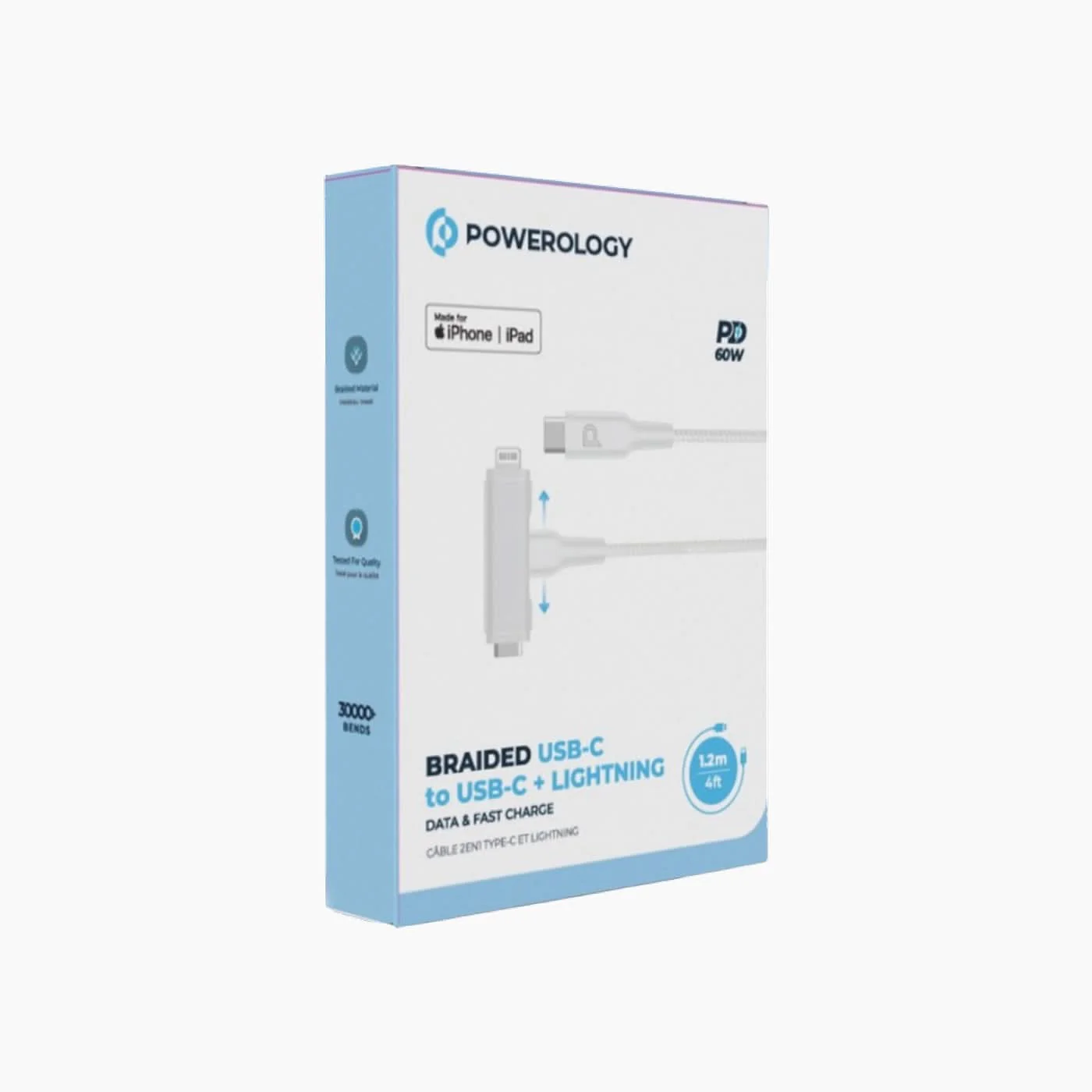 Powerology Braided USB-C to USB-C + Lightning Cable - Image 2