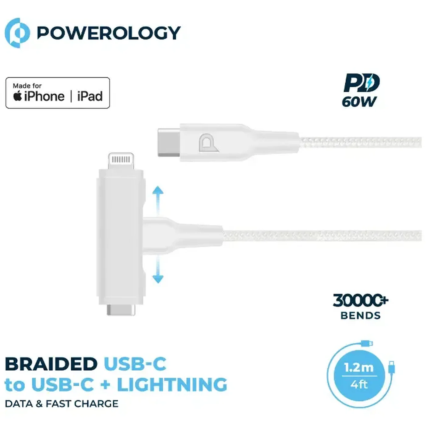 Powerology Braided USB-C to USB-C + Lightning Cable - Image 3