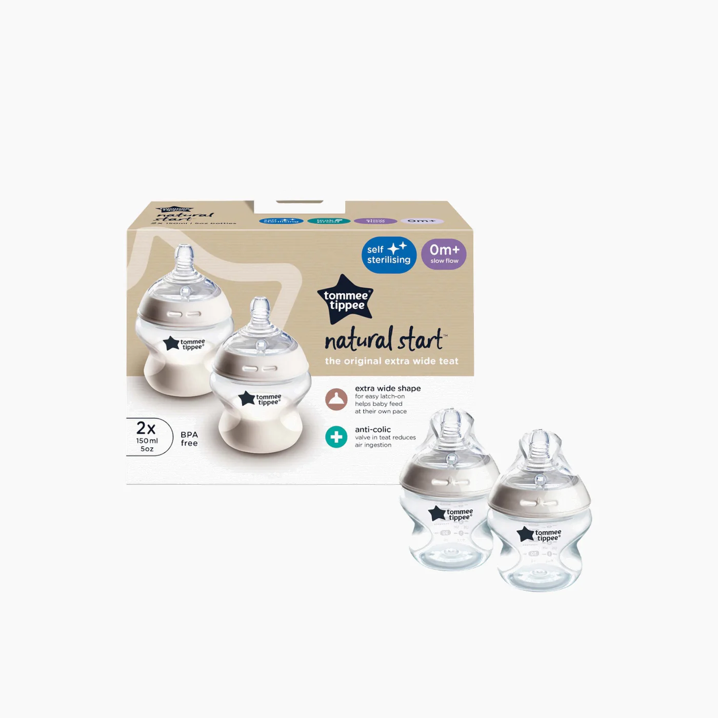 Closer to Nature Baby Bottles - 2x150ml (Neutral)