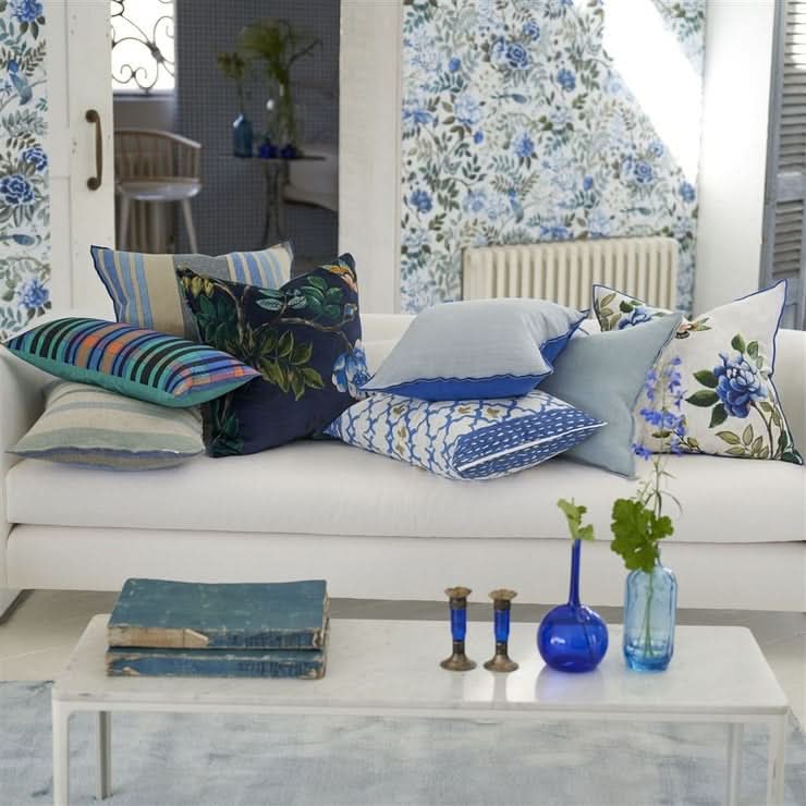 Designers Guild Cobalt Pergola Trellis Cushion - Image 4