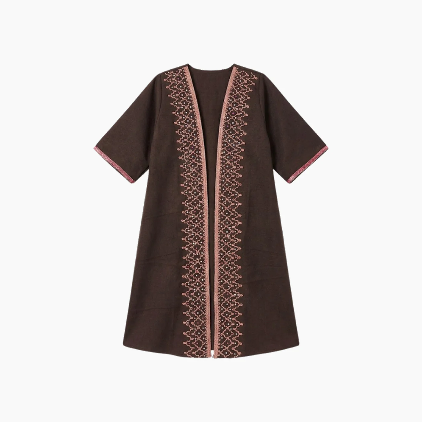 Kaftans Girl's Brown Open Bisht With Shades Of Pink