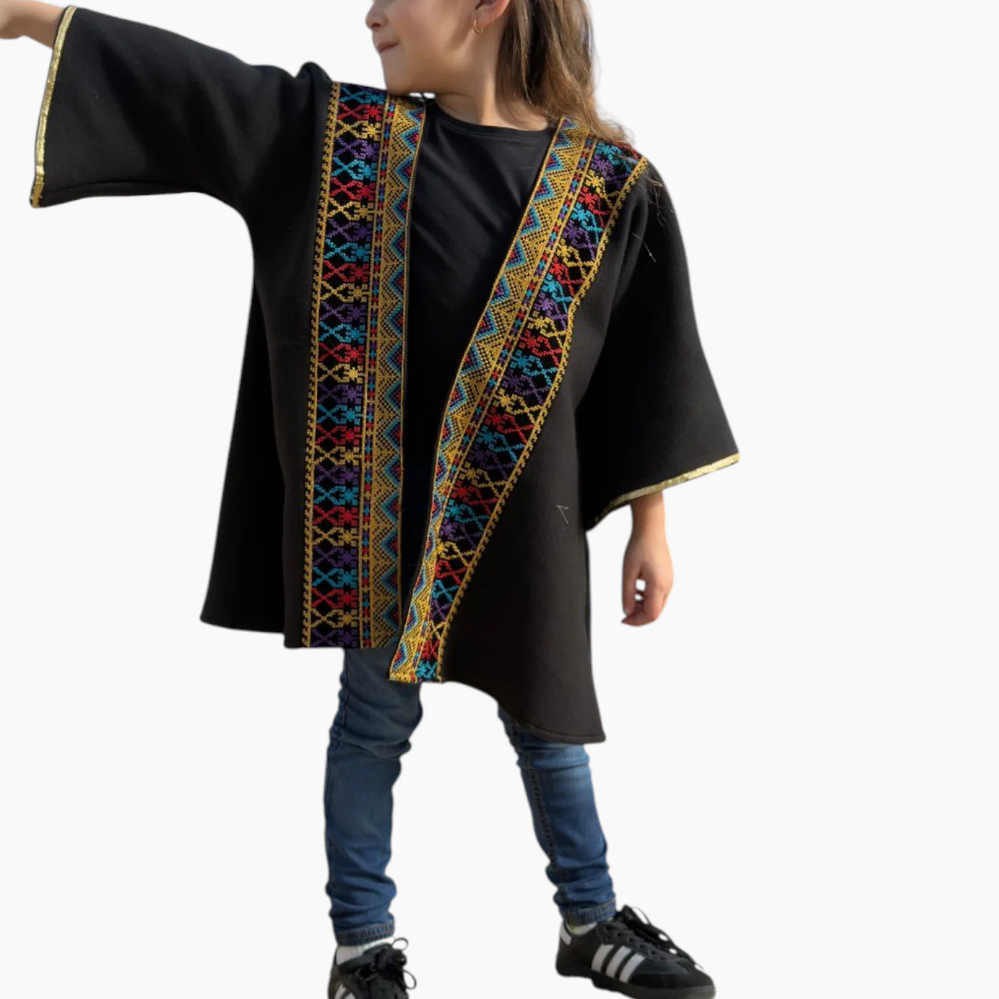 Kaftans Girl's Open Bisht With Palestinian Stitches - Image 3