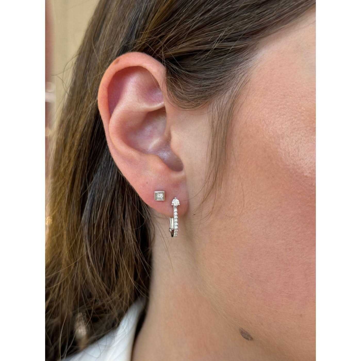 Joy Jewels Diamond Round Cut Rectangle Studded Hoops - Image 2