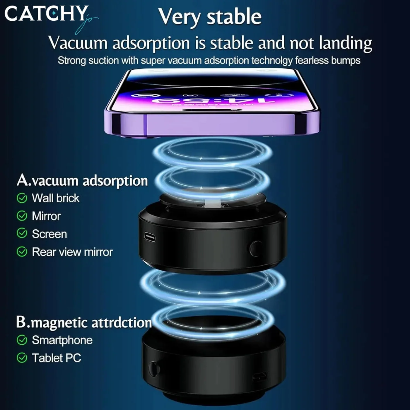 C.JO Electric Dual Suction Cup and Magnetic Mount Phone Holder - Image 3