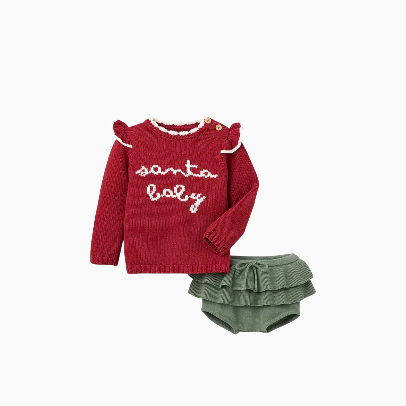 Elegant Baby Santa Baby Ruffle Sleeve Sweater & Bloomer Set