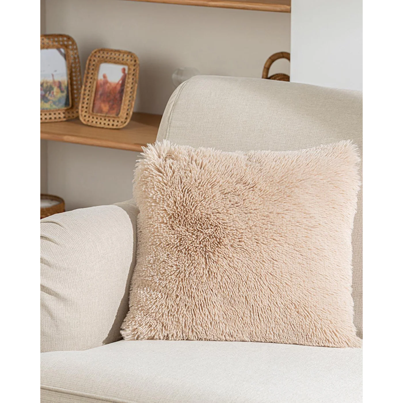 EH Living Fluffy Plush Toss Pillow Cover 45x45 cm Beige - Image 2