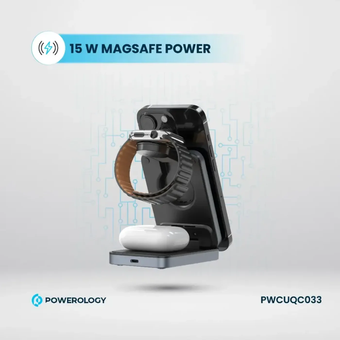 Powerology Foldable 3-in-1 Qi2 Fast Charging Hub - Image 9