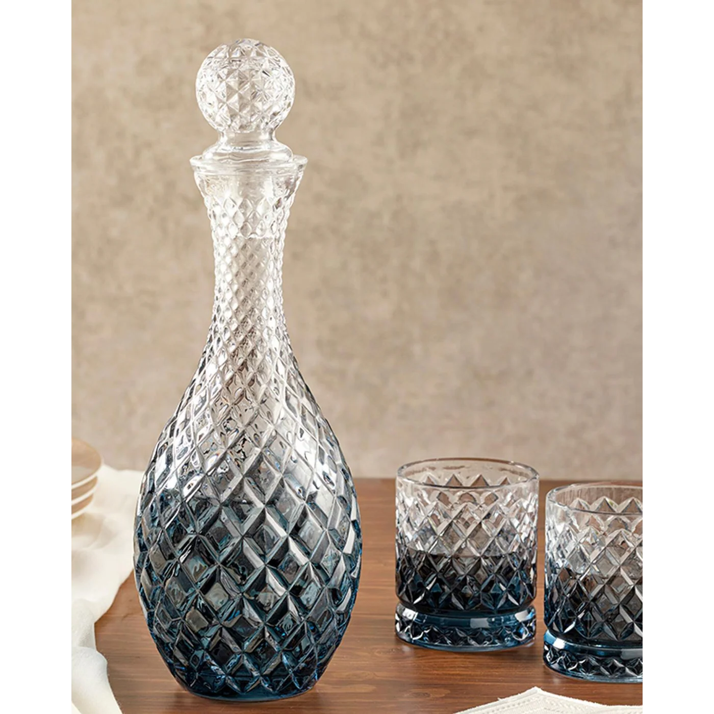 EH Living Glossy Glass 3 Pieces Decanter 1300 ml Navy Blue - Image 2