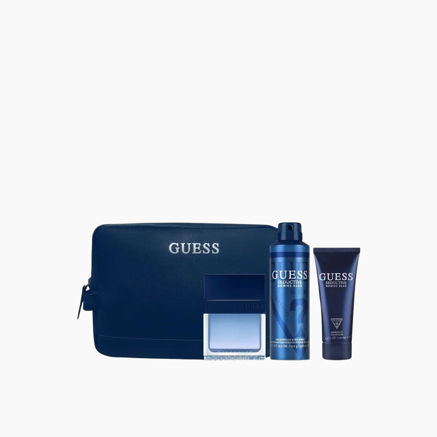 Guess Seductive Blue EDT 100Ml + Shower Gel 100Ml + Deodorant 170Gr + Pouch Gift Set For Men