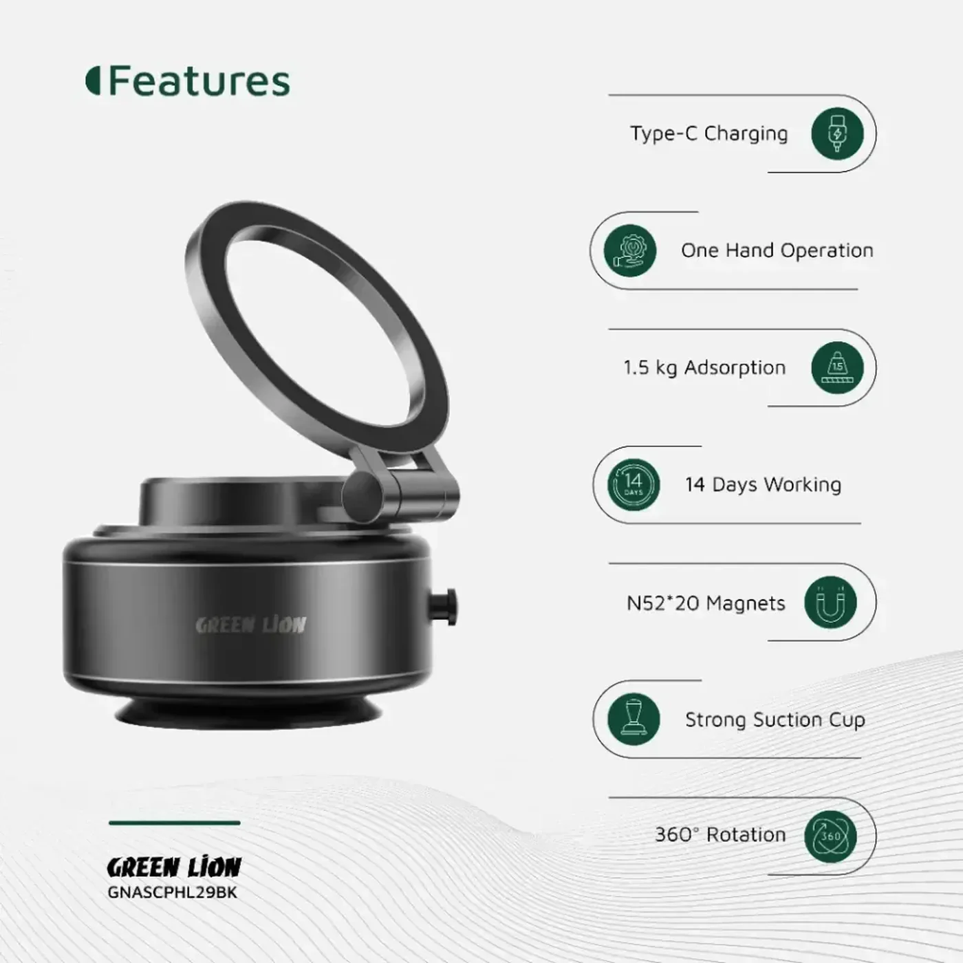 Green Lion Auto Suction Phone Holder - Image 4