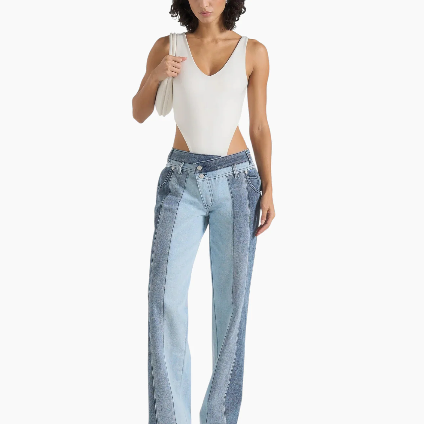 Manière De Voir Jacinda Colour Block Denim Jeans Mid Blue - Image 3