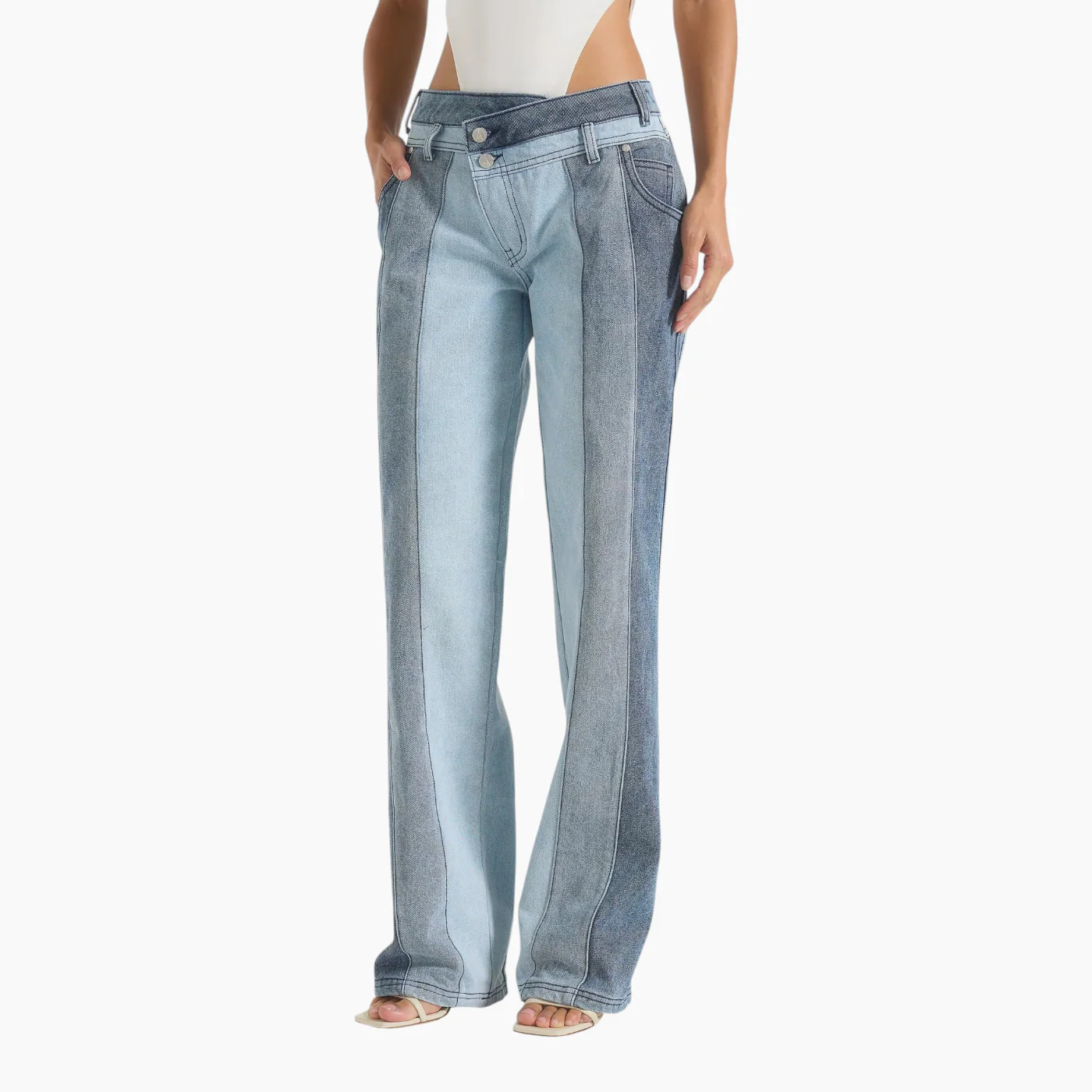 Manière De Voir Jacinda Colour Block Denim Jeans Mid Blue - Image 4