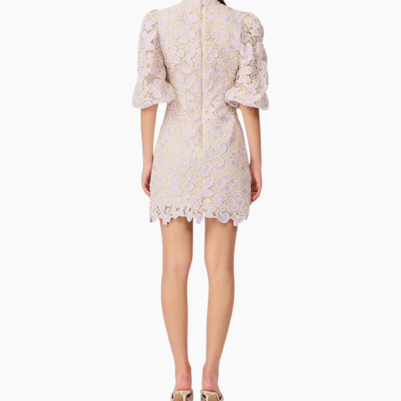 Elliott Jasmine Puff Sleeve Mini Dress in Purple & Beige - Image 5
