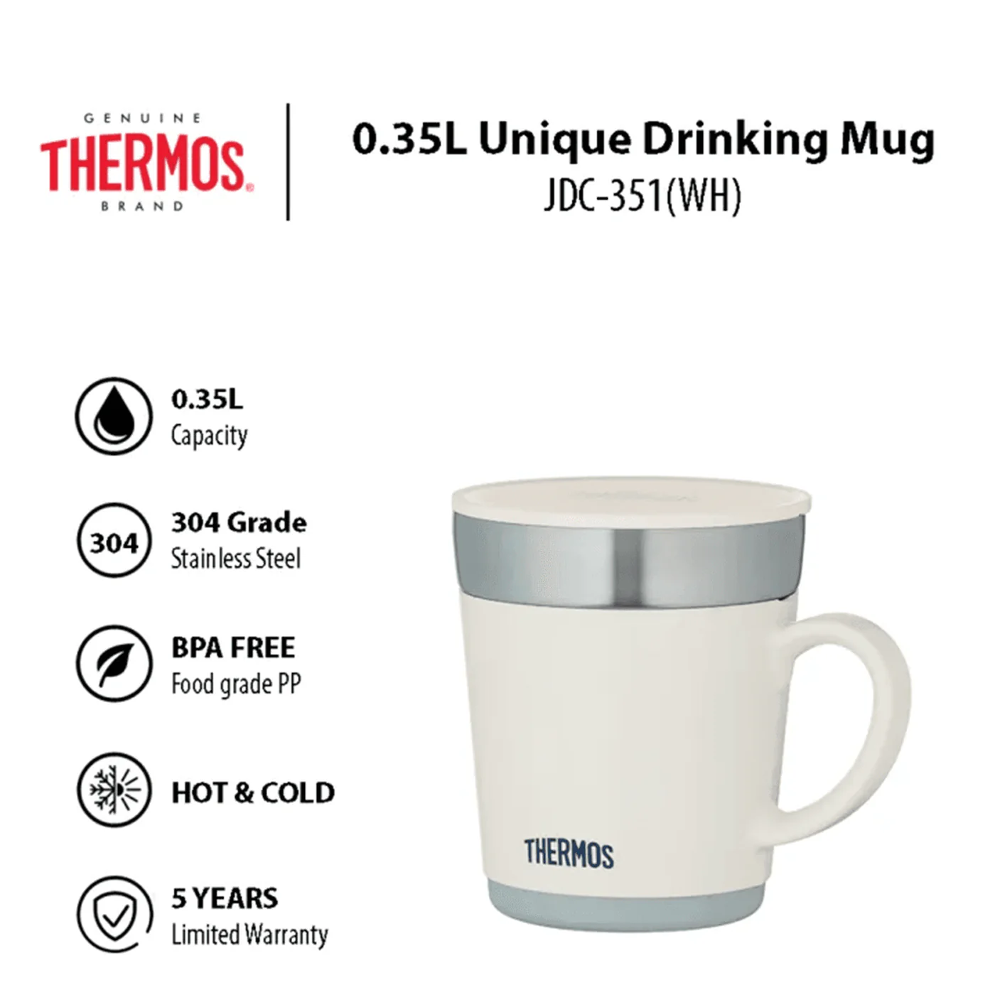 White Stainless Steel Vacuum Desktop Mug 350 mL - Image 5