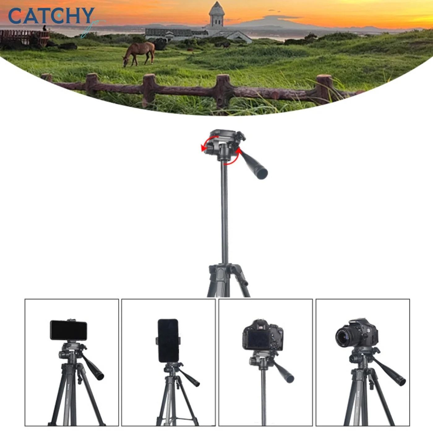 JMARY KP-2201 Tripod with Pan Head and Ring Light Head (1.7M) - Image 5