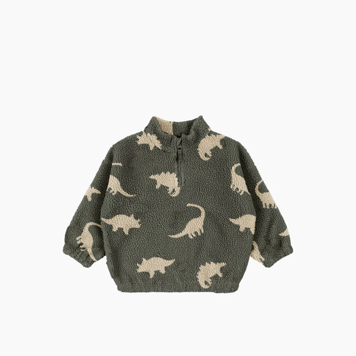 Jody Teddy Kids Dinosaur Sherpa Half-Zip Pullover – Green
