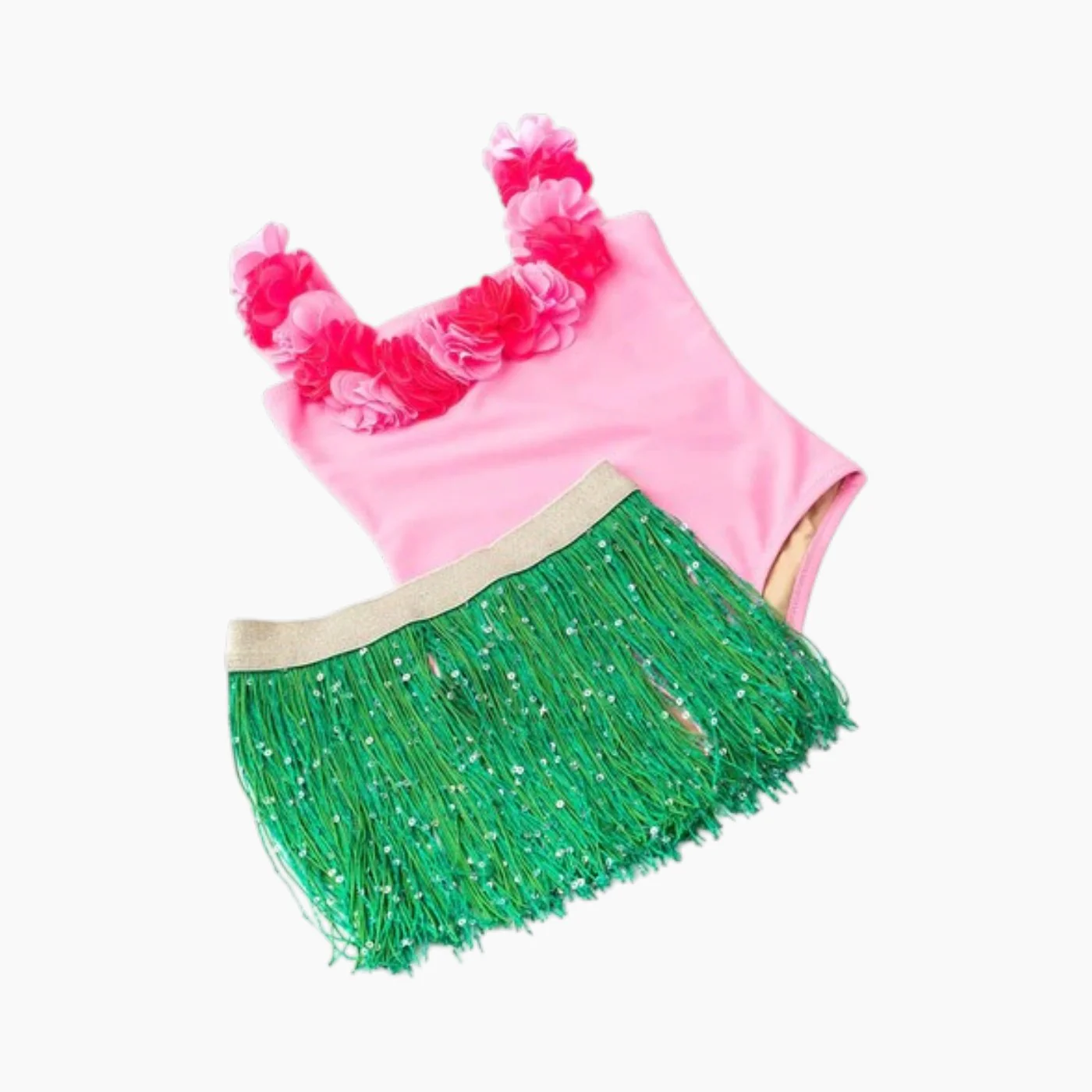Shade Critters Light Pink Hula Girl Swimsuit + Seagrass Fringe Skirt - Image 3