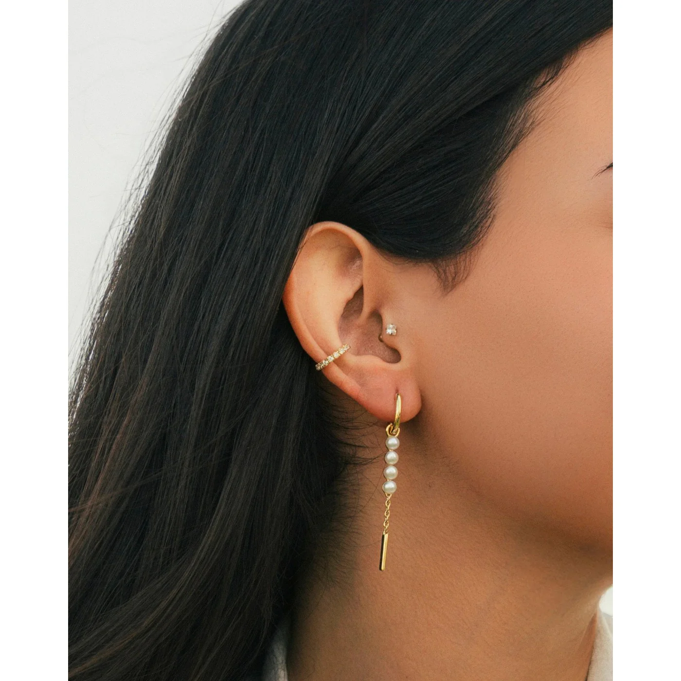 Joy Jewels Long Four Pearls Drop Hoop Earrings - Image 2