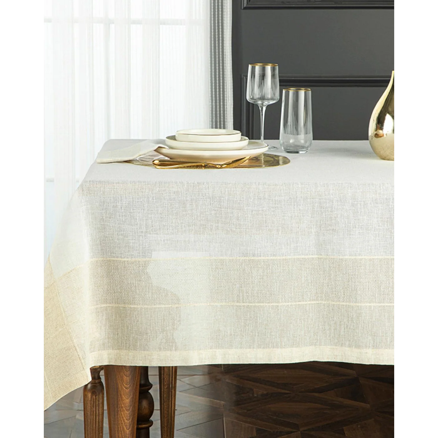 EH Living Luxe Linen Look Polyester Table Cloth 150x200 cm Beige - Image 3