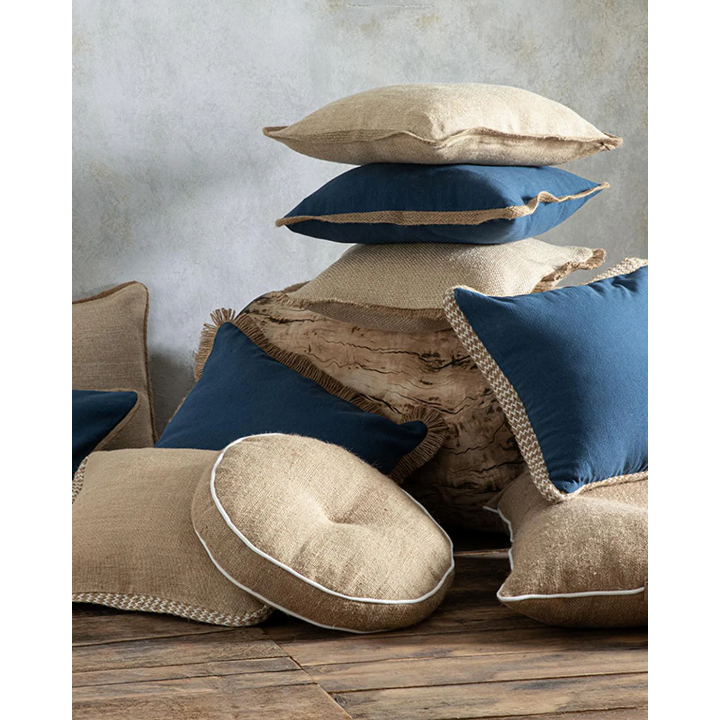 EH Living Marine Glory Jute piped Toss Pillow Cover 45x45 cm İndigo - Image 3