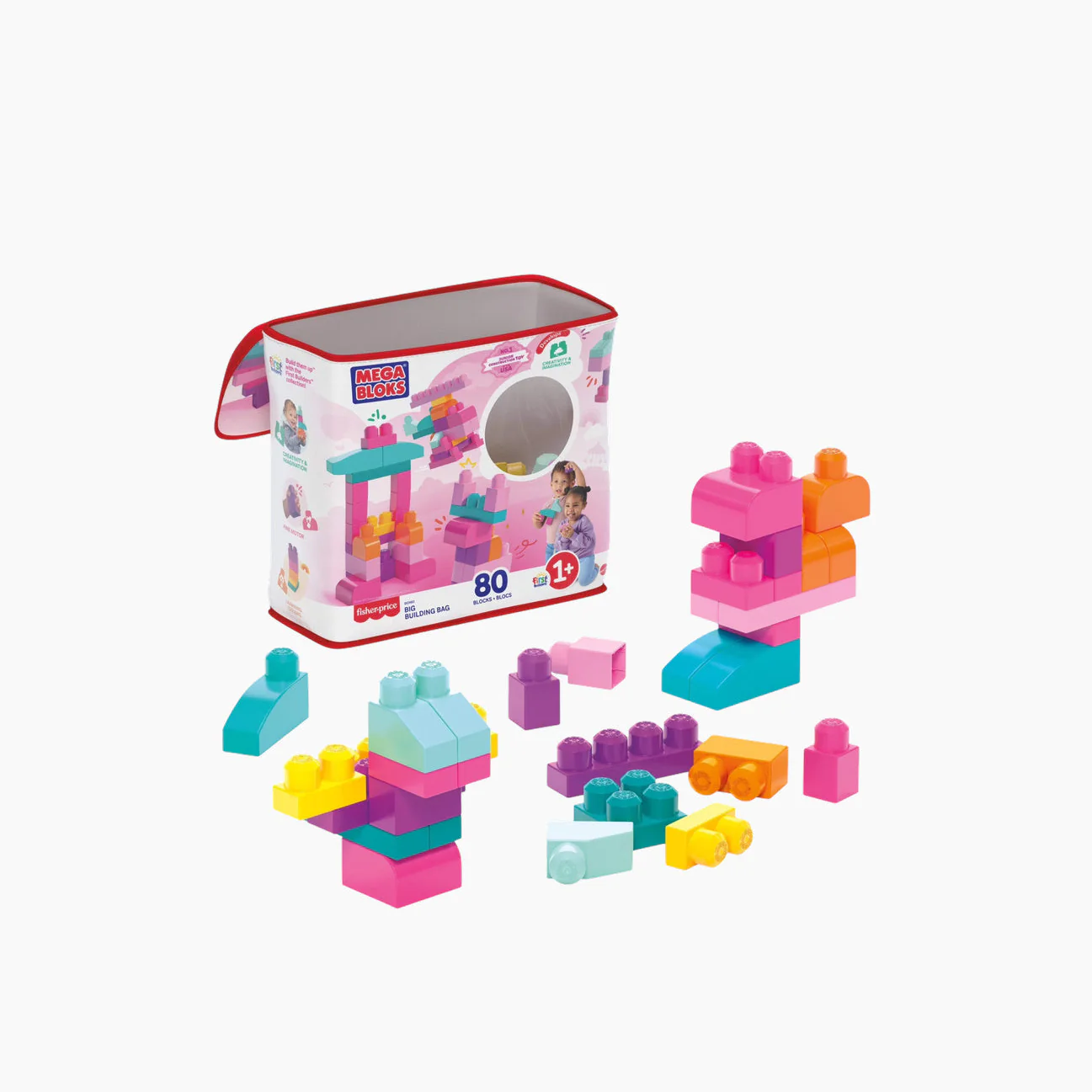 Mattel Mb First Builders Big Building Bag 80 Pcs Pink - Image 2