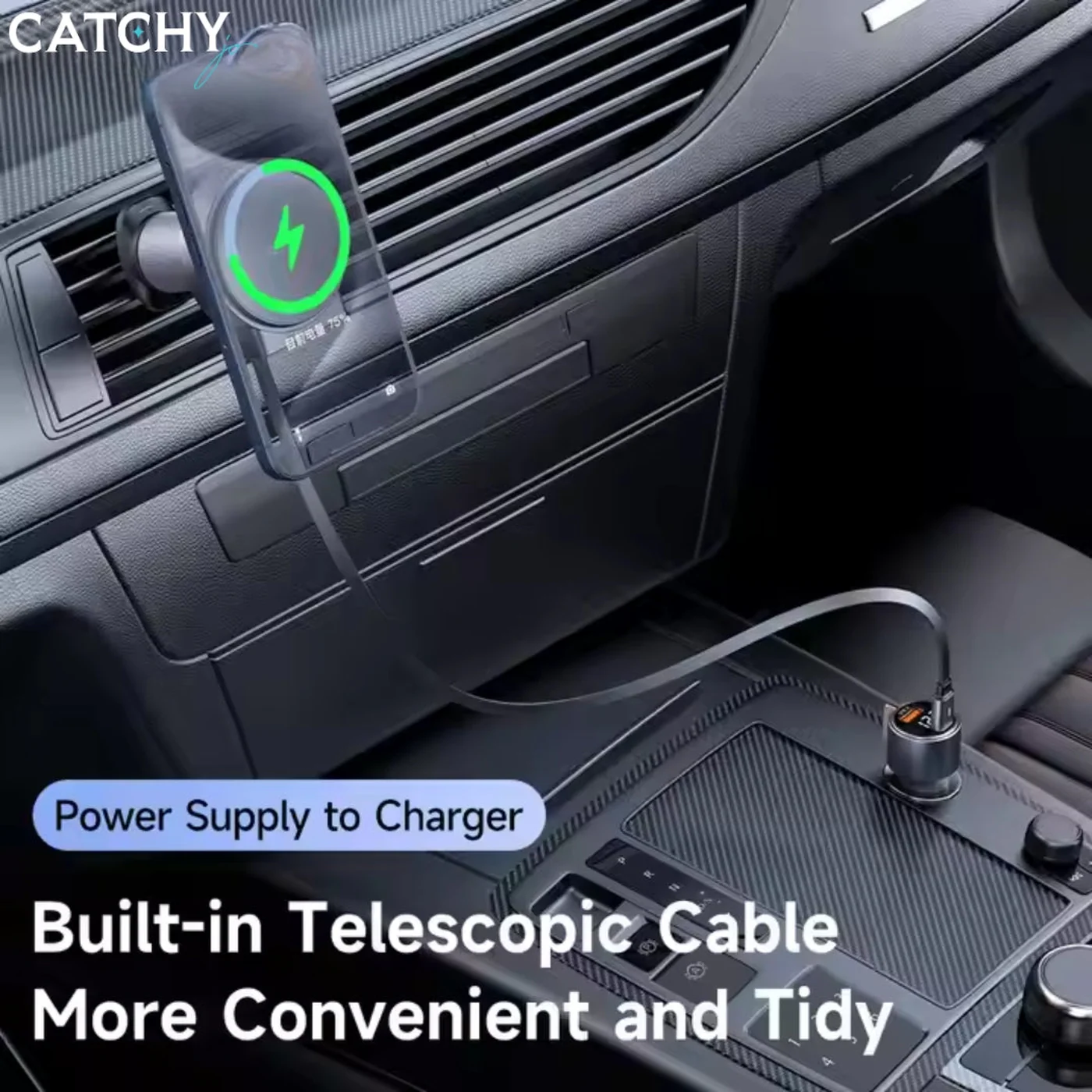 MCDODO 300 AirVent Magnetic Wireless Car Charger With Hidden Telescopic Cable (15W) - Image 2