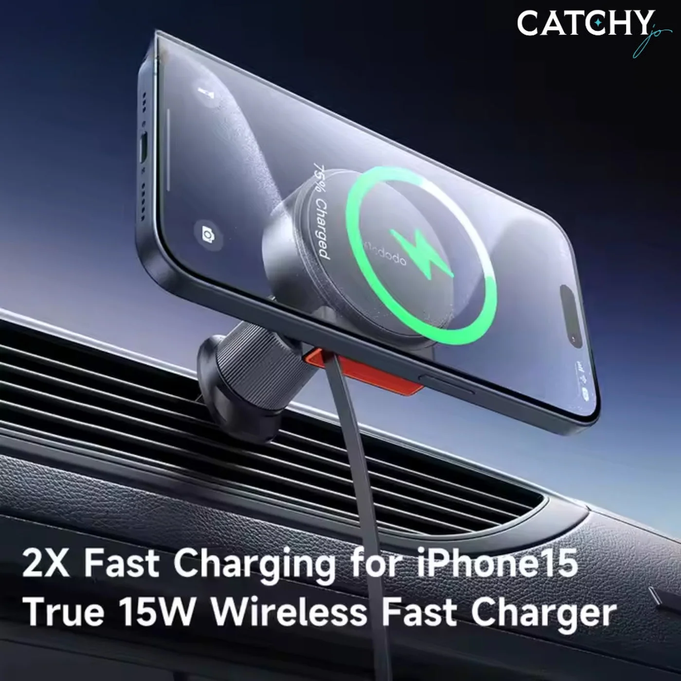 MCDODO 300 AirVent Magnetic Wireless Car Charger With Hidden Telescopic Cable (15W) - Image 3
