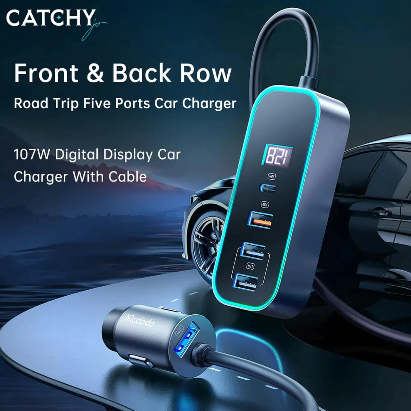 MCDODO CC-1900 Digital Display Car Charger 5 Ports (107W) - Image 3