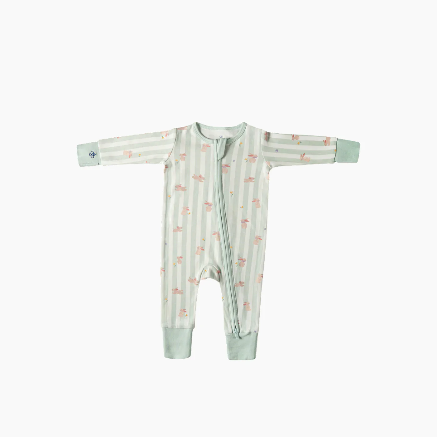Snugbeenightwear Meadow hop cotton sleepsuit with playful bunnies