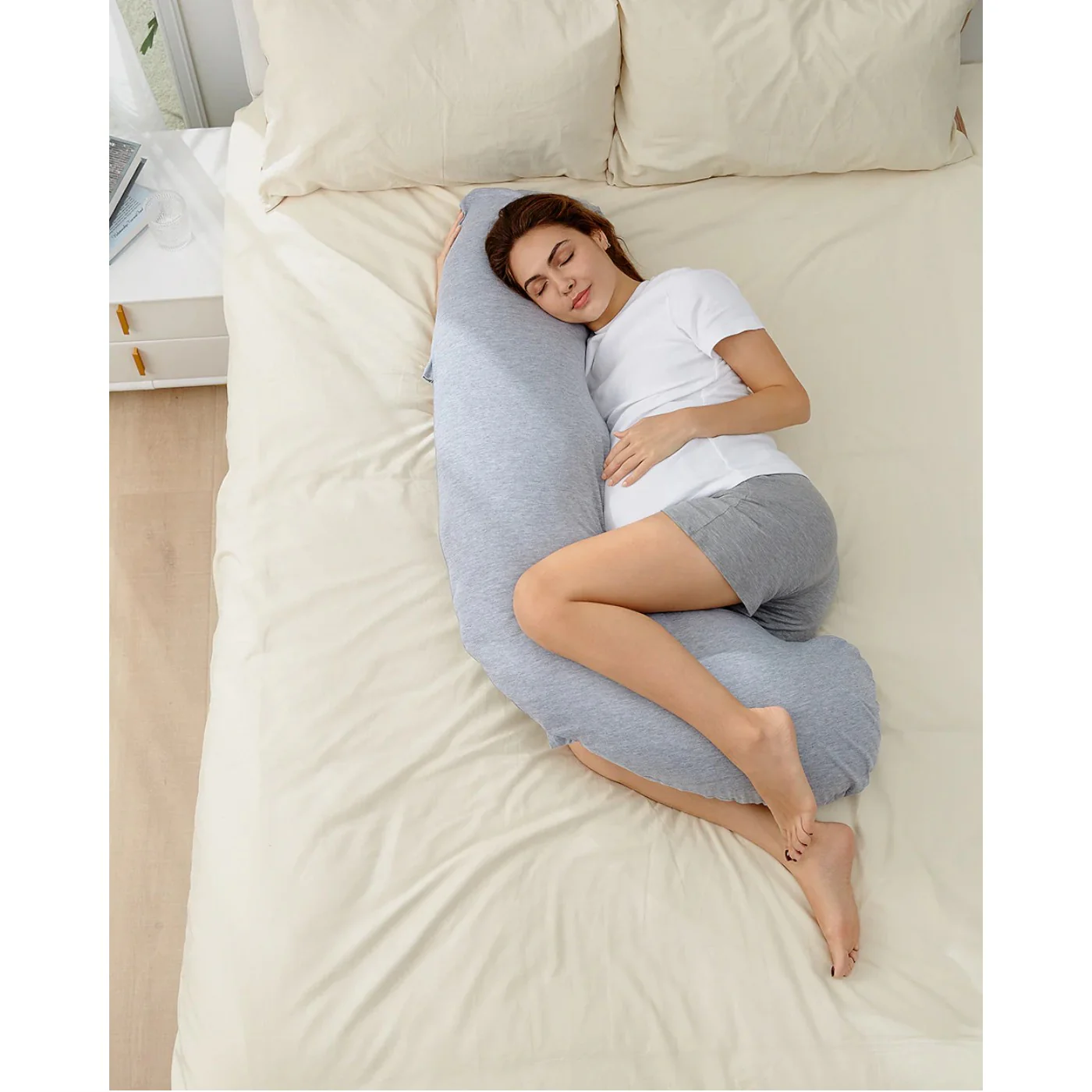 Momcozy J-Shaped Maternity Body Pillow (Grey) - Image 5