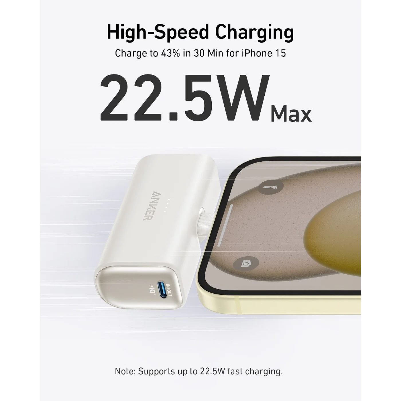 MagGo Nano Power Bank (5K - 22.5W), Built-In USB-C Connector White - Image 3