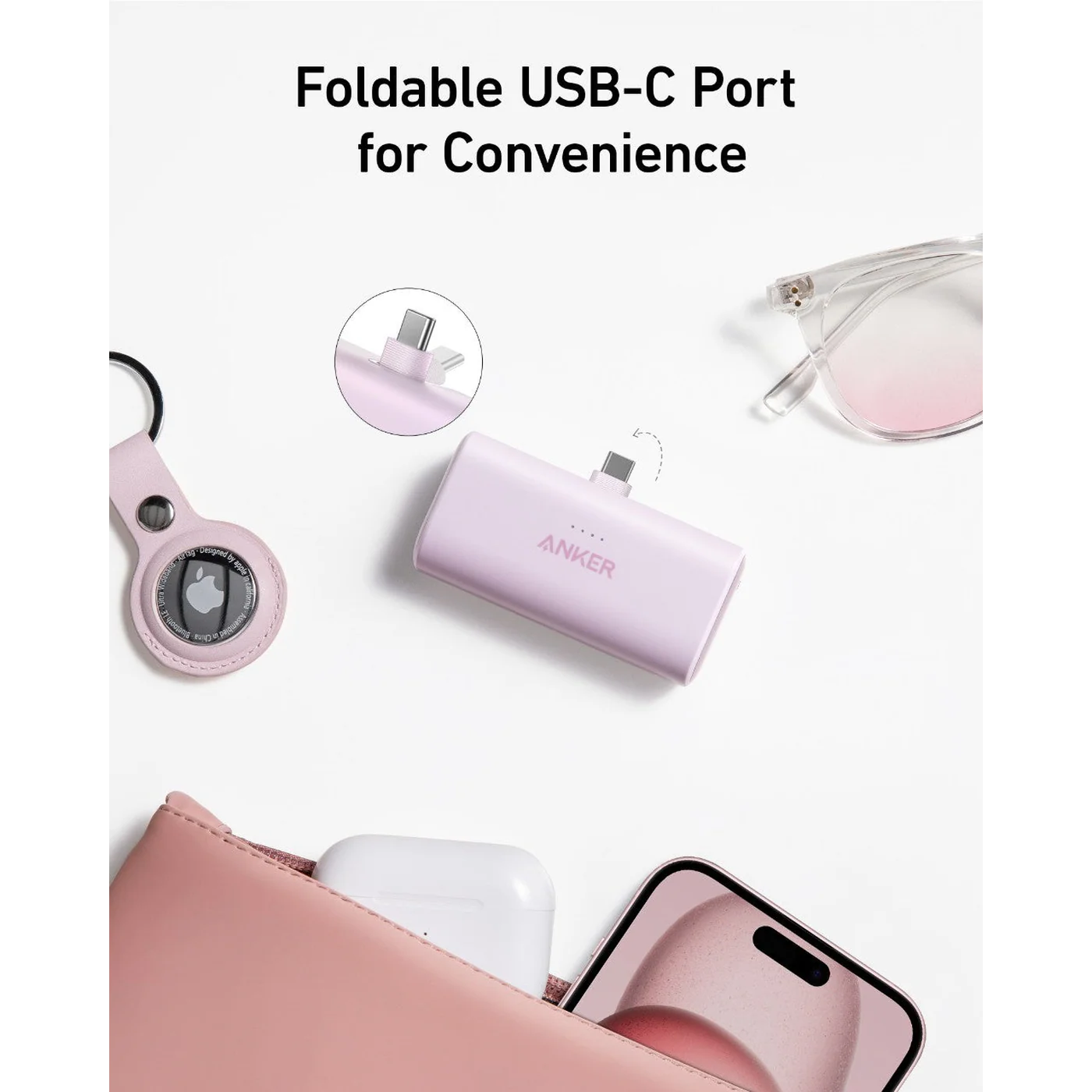 MagGo Nano Power Bank (5K - 22.5W), Built-In USB-C Connector White - Image 4