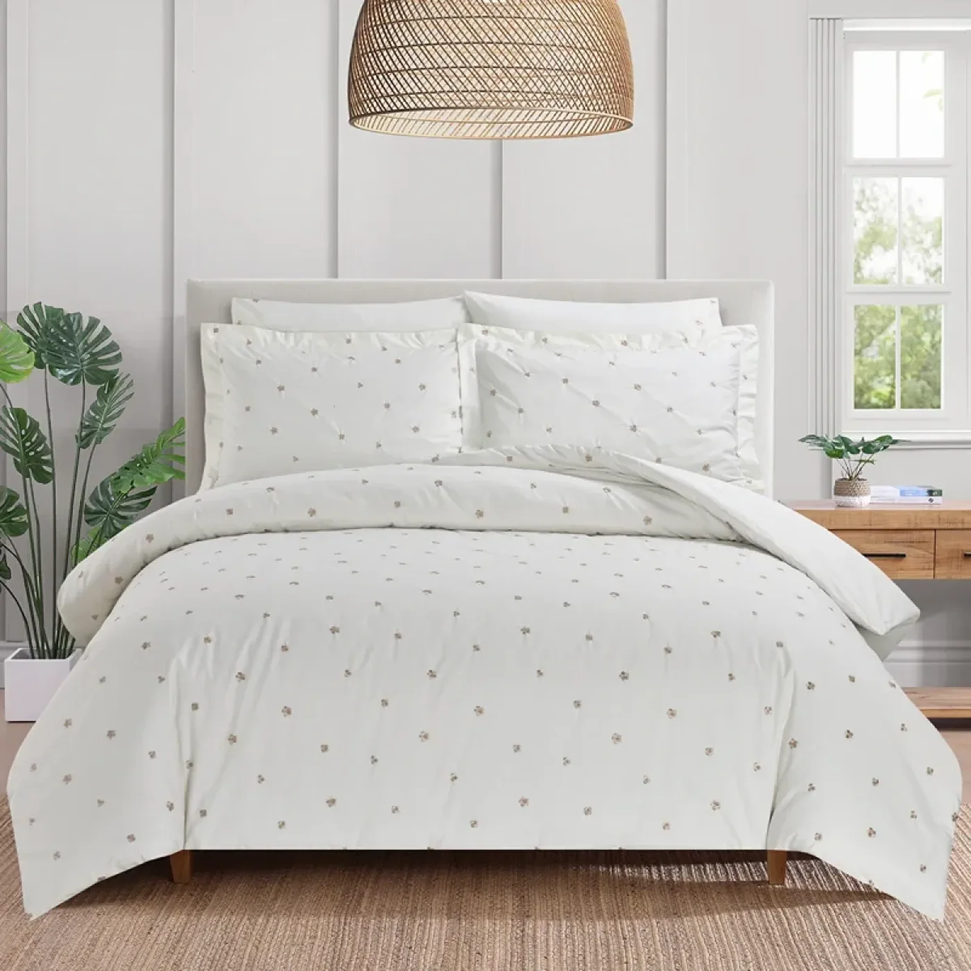 Nova Home Clover Cotton Comforter Set King/Super King 6 Pcs White/Gold - Image 10