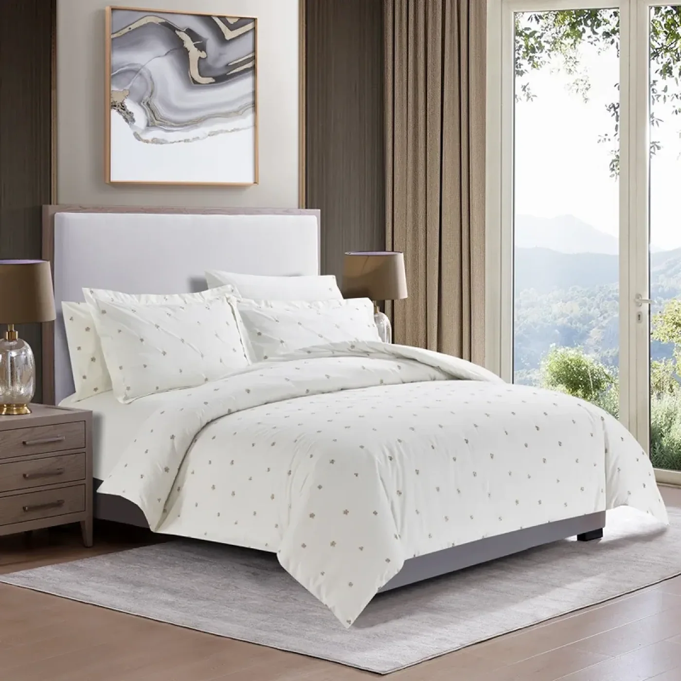 Nova Home Clover Cotton Comforter Set King/Super King 6 Pcs White/Gold - Image 7