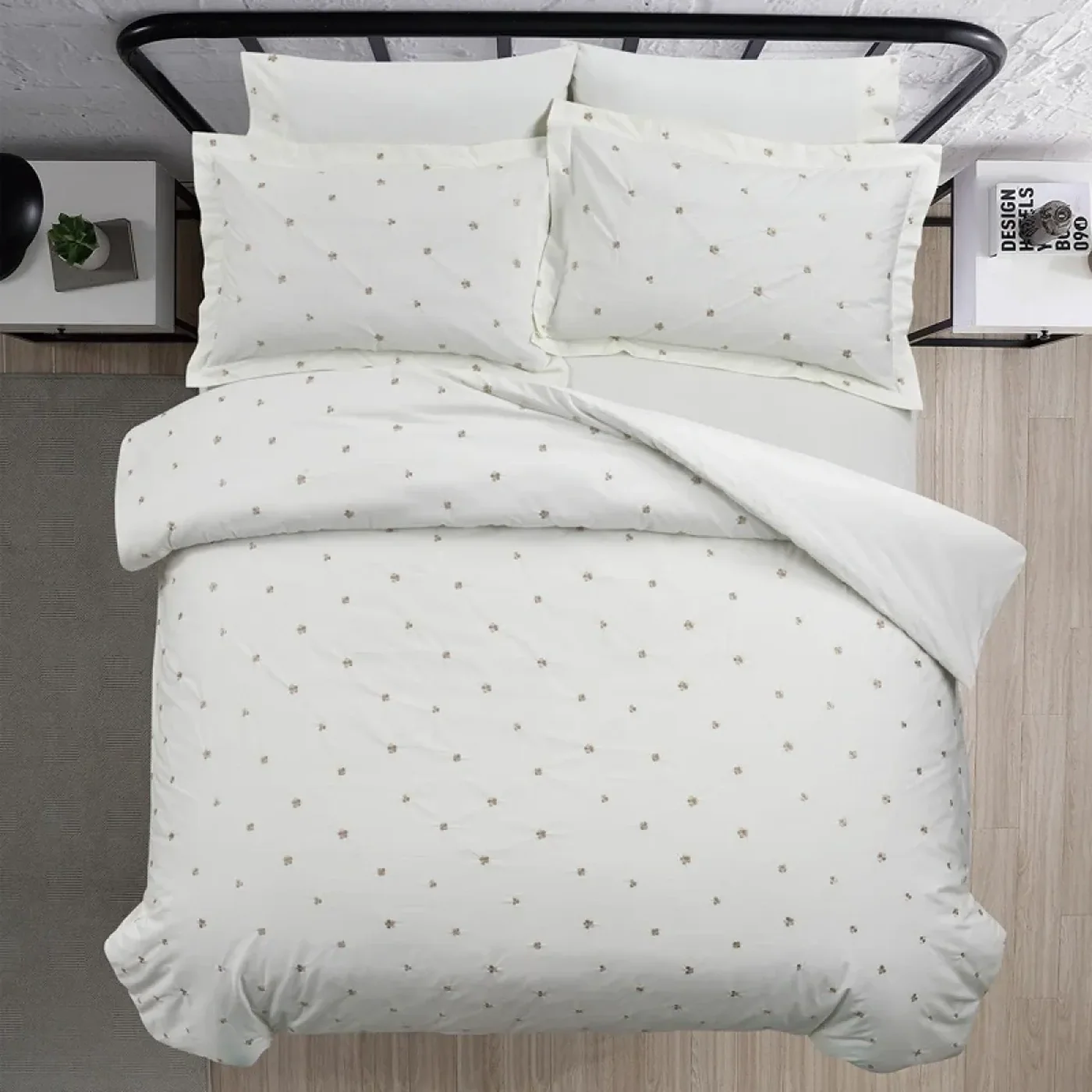 Nova Home Clover Cotton Comforter Set King/Super King 6 Pcs White/Gold - Image 8