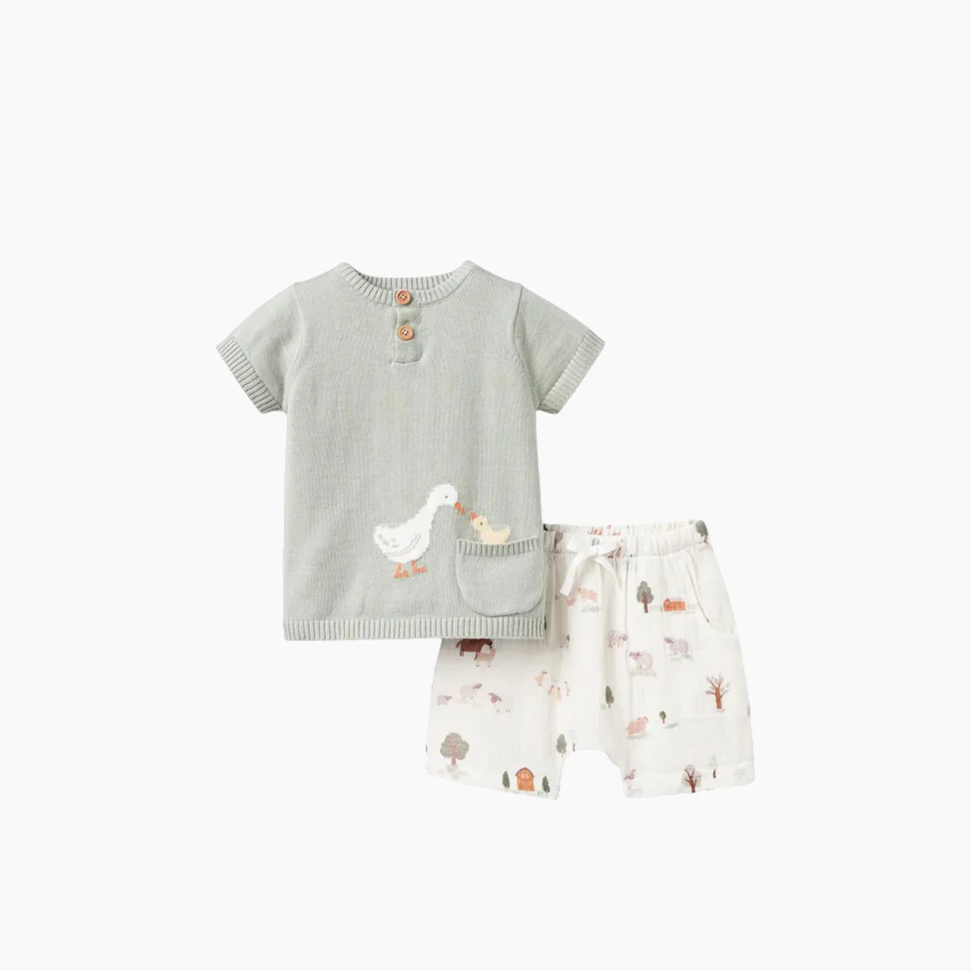 On The Farm Knit Henley Organic Muslin Short Set
