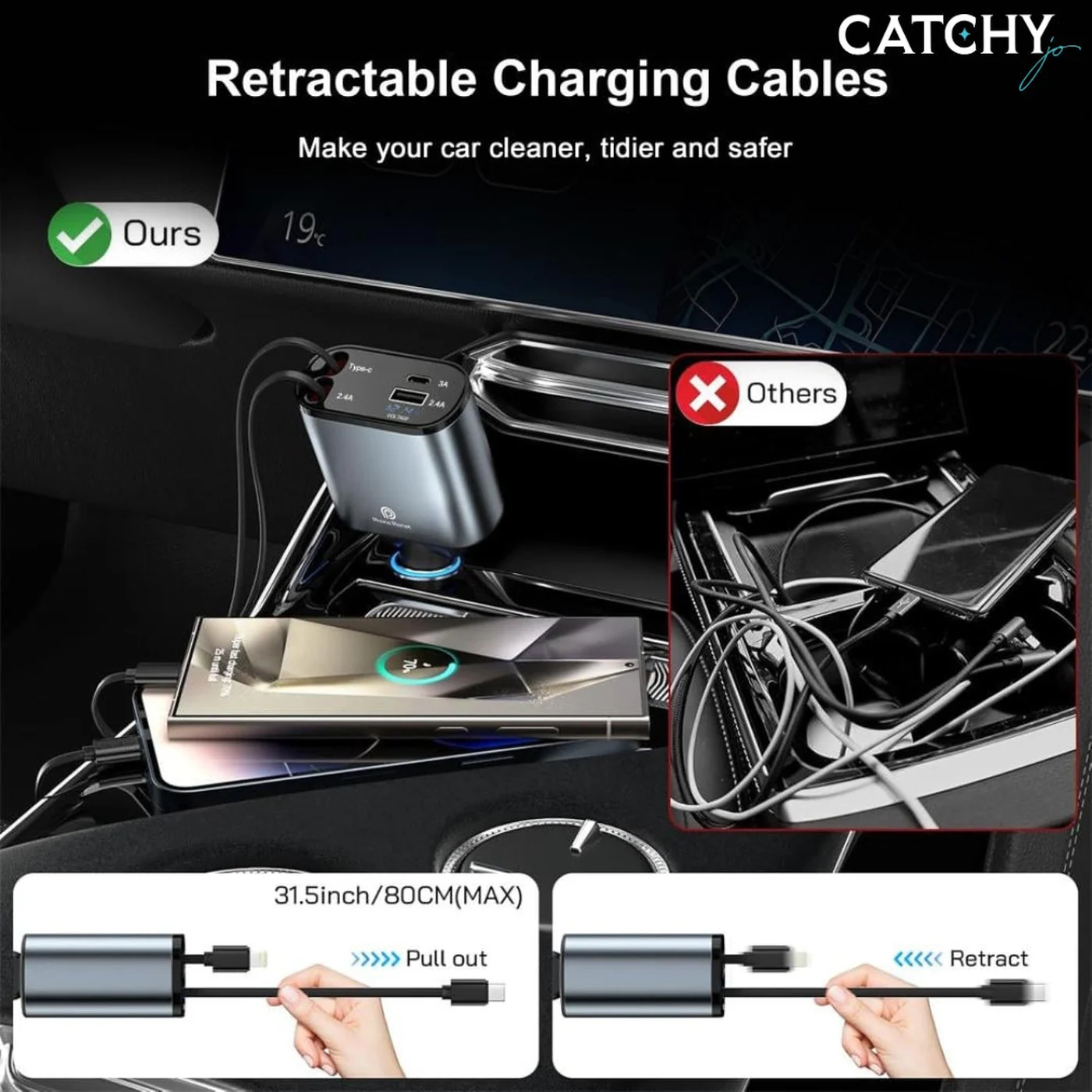 Phone Planet 4 in 1 Retractable Car Charger (120W) - Image 2