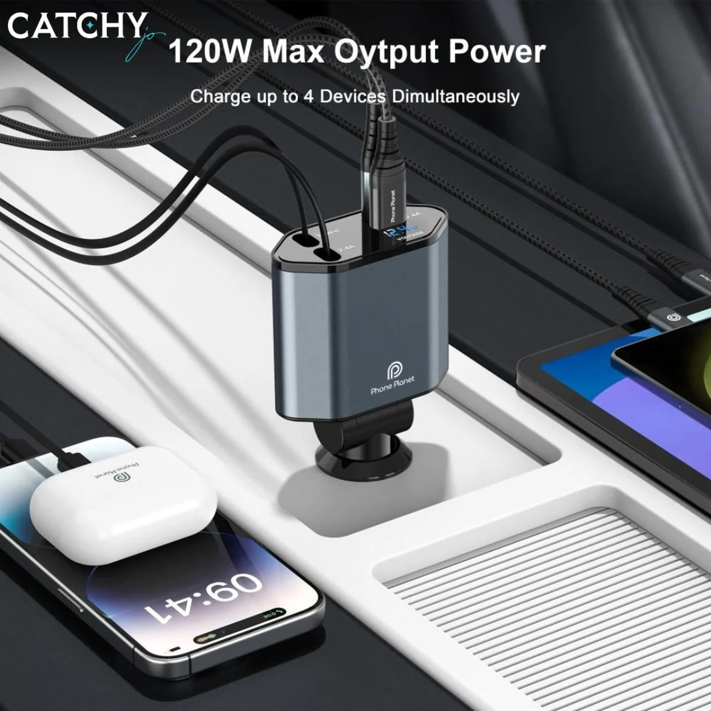 Phone Planet 4 in 1 Retractable Car Charger (120W) - Image 4